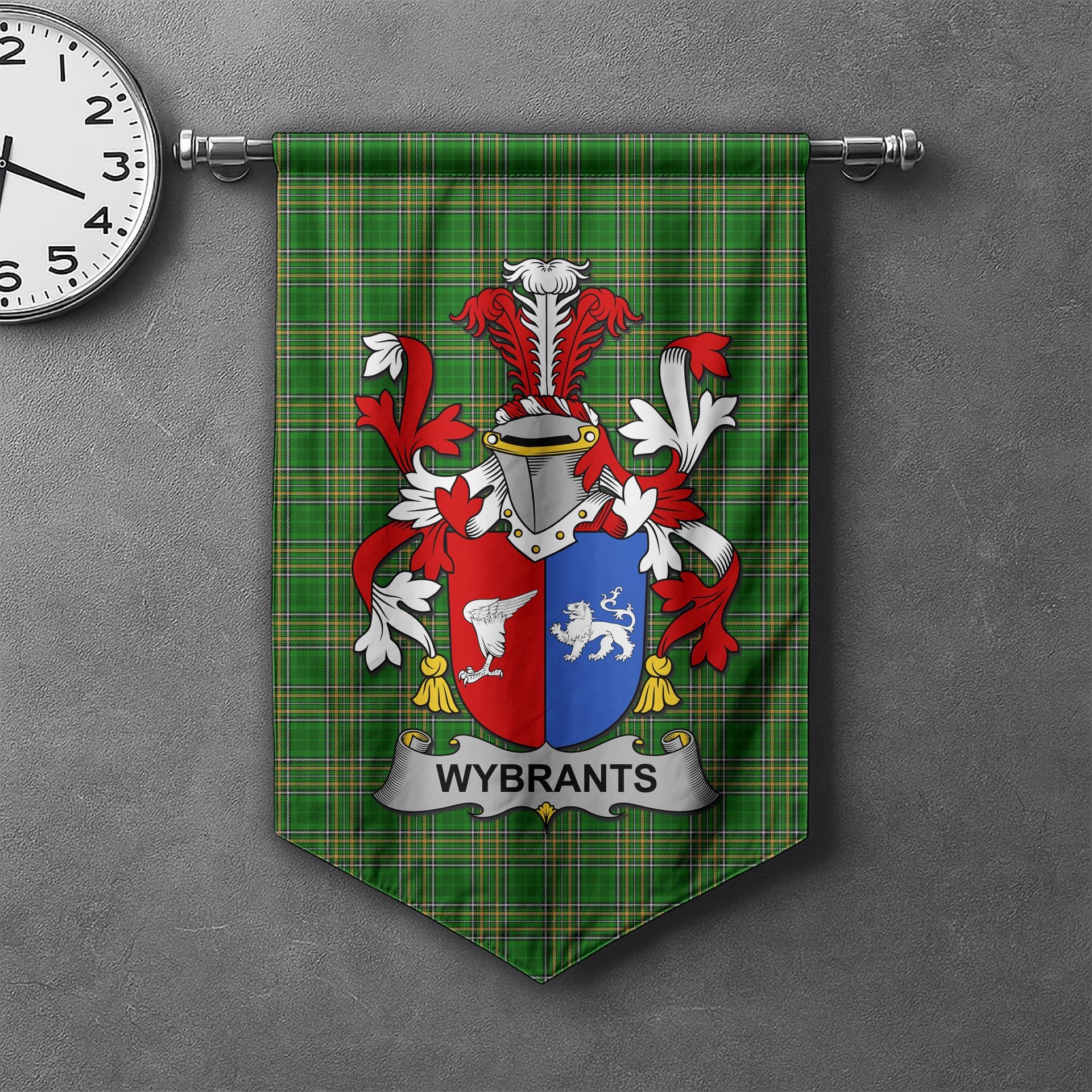 ScotsTee Shop Irish Wybrants Clan Coat of Arms Irish Tartan Gonfalon Flag
