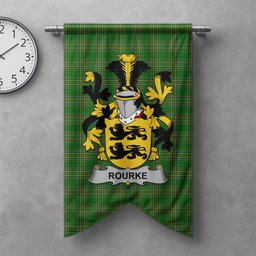 ScotsTee Shop Irish Rourke or O'Rourke Clan Coat of Arms Irish Tartan Gonfalon Flag