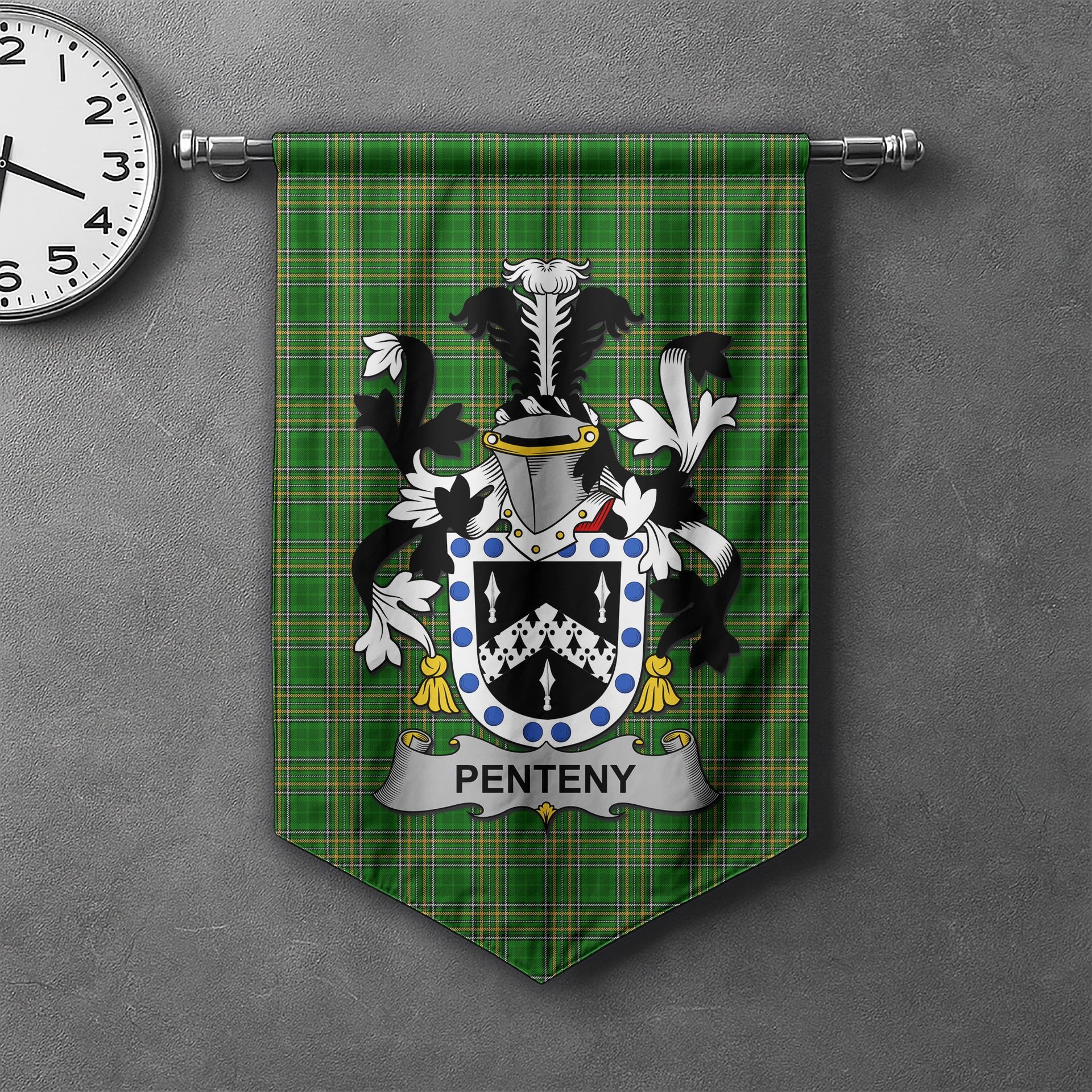 ScotsTee Shop Irish Penteny Clan Coat of Arms Irish Tartan Gonfalon Flag