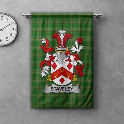 ScotsTee Shop Irish Staveley Clan Coat of Arms Irish Tartan Gonfalon Flag