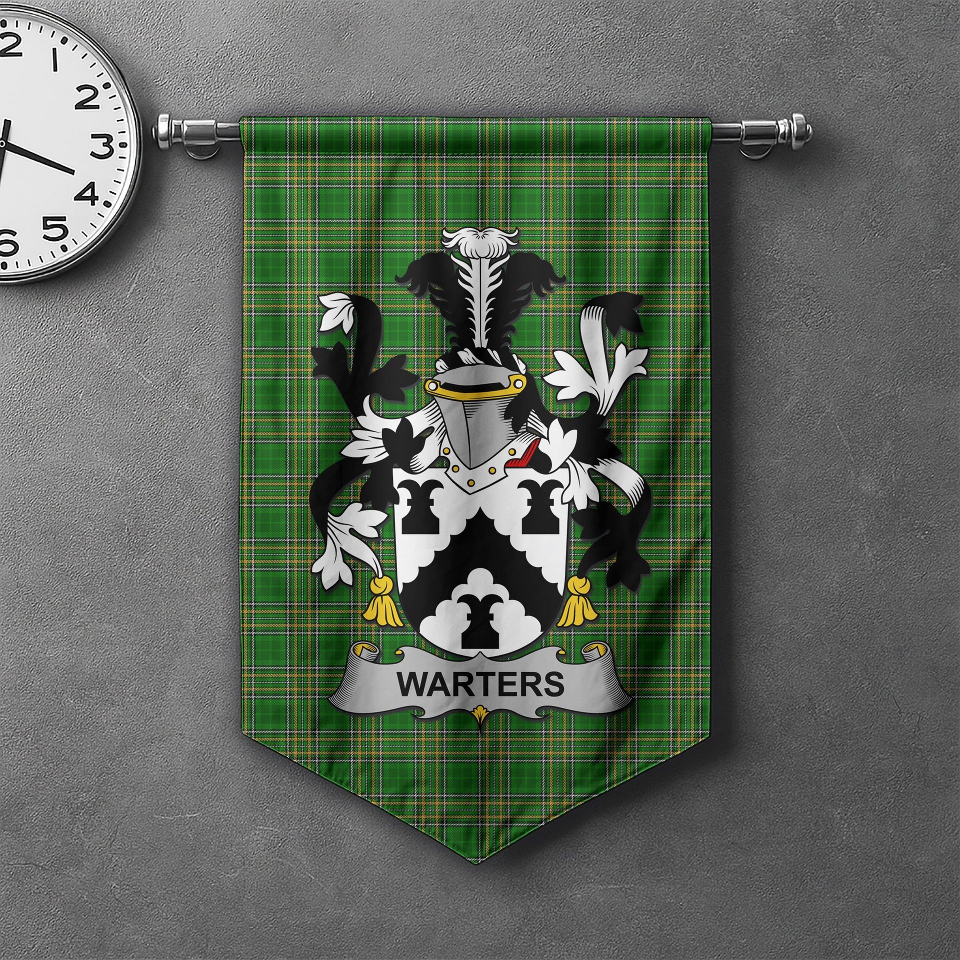 ScotsTee Shop Irish Warters Clan Coat of Arms Irish Tartan Gonfalon Flag