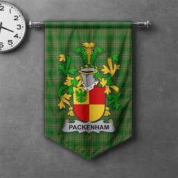 ScotsTee Shop Irish Packenham Clan Coat of Arms Irish Tartan Gonfalon Flag