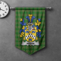 ScotsTee Shop Irish Regan or O'Regan Clan Coat of Arms Irish Tartan Gonfalon Flag
