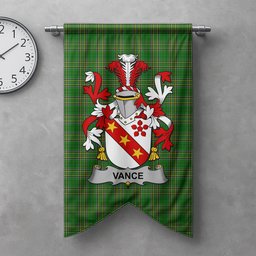 ScotsTee Shop Irish Vance Clan Coat of Arms Irish Tartan Gonfalon Flag