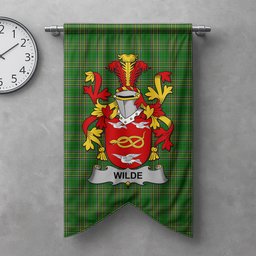 ScotsTee Shop Irish Wilde Clan Coat of Arms Irish Tartan Gonfalon Flag
