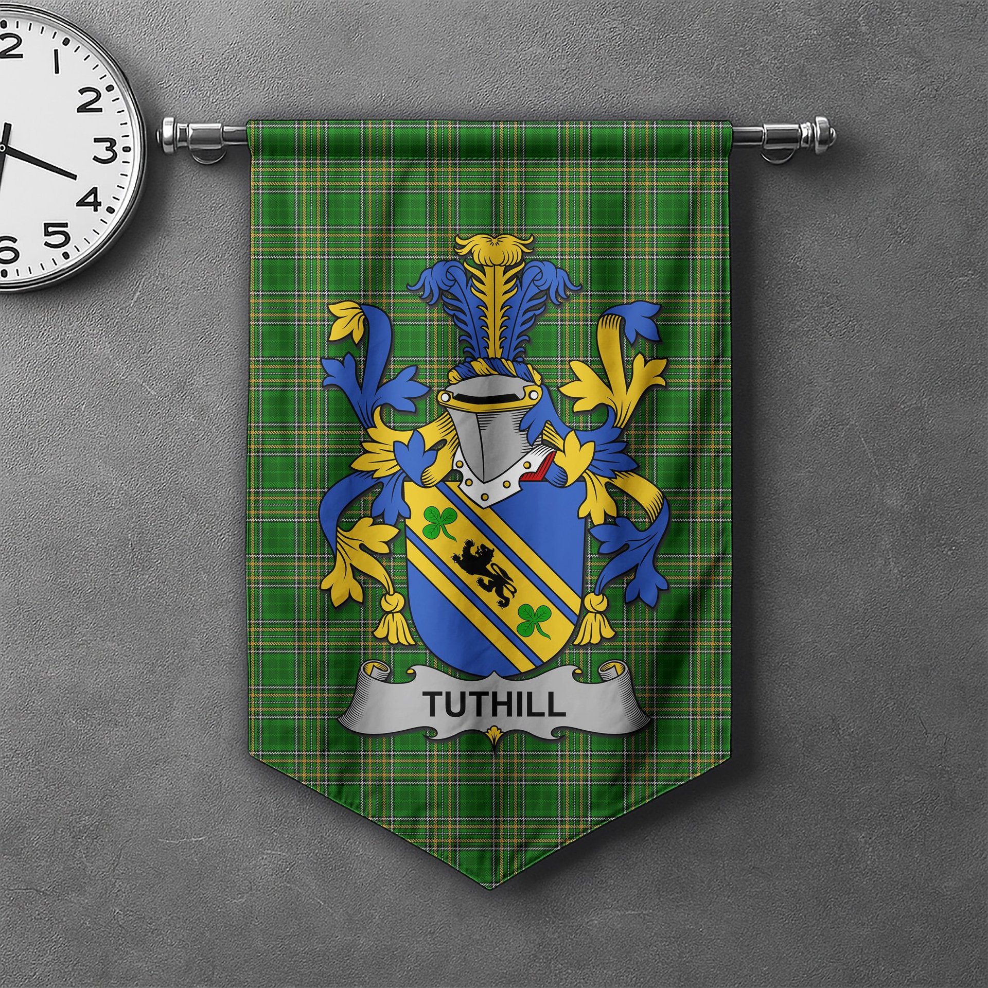 ScotsTee Shop Irish Tuthill Clan Coat of Arms Irish Tartan Gonfalon Flag
