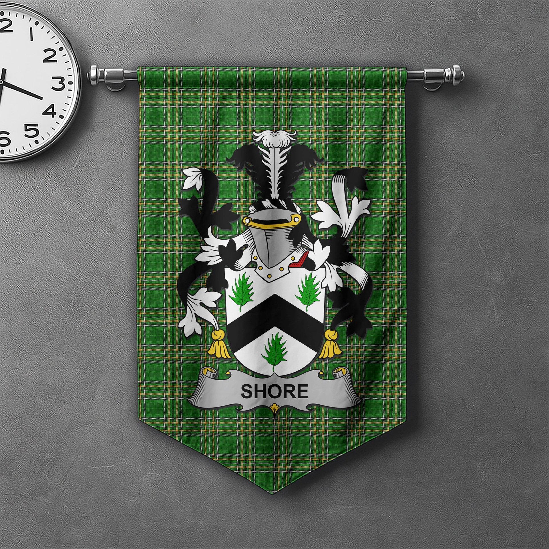 ScotsTee Shop Irish Shore Clan Coat of Arms Irish Tartan Gonfalon Flag