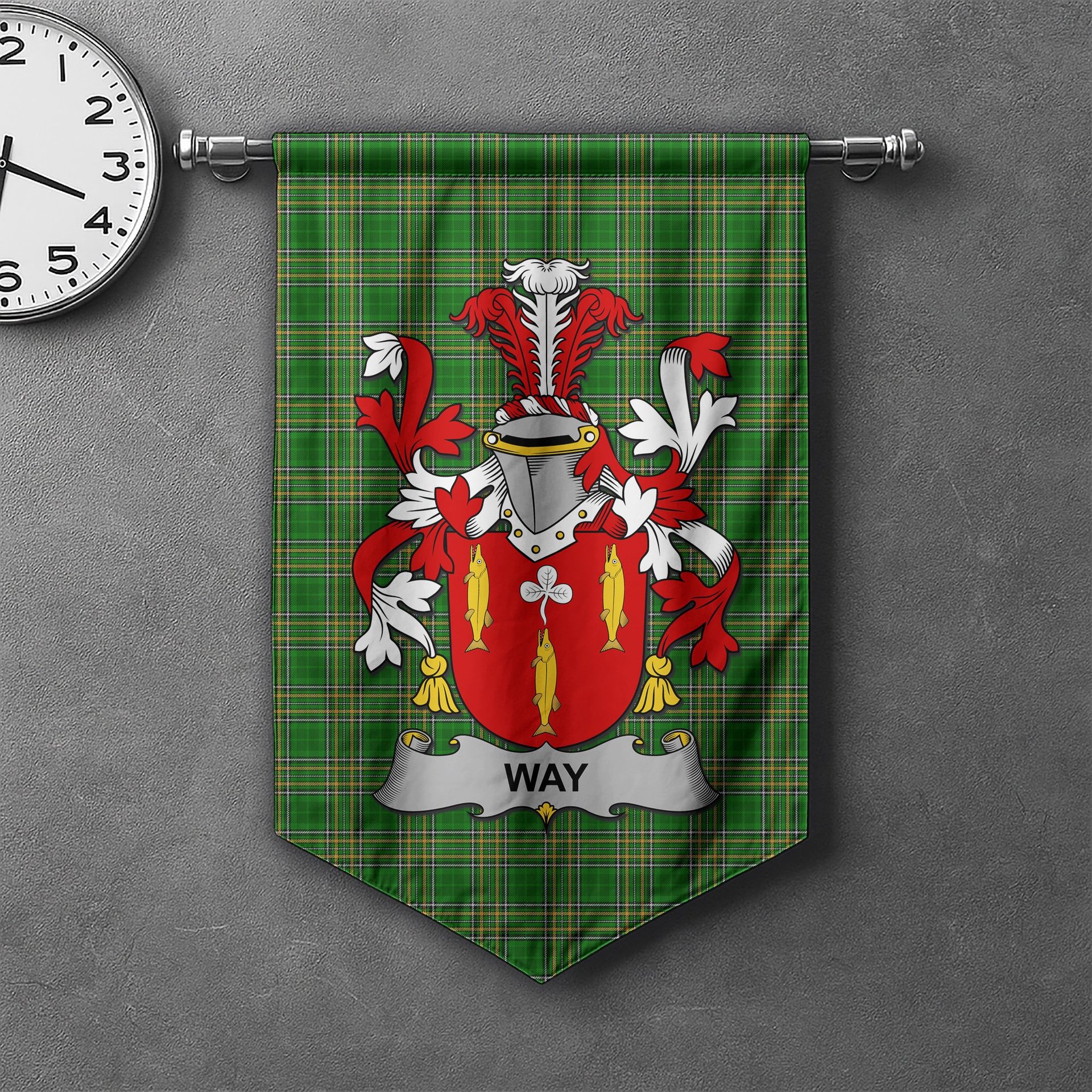 ScotsTee Shop Irish Way Clan Coat of Arms Irish Tartan Gonfalon Flag