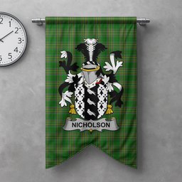ScotsTee Shop Irish Nicholson Clan Coat of Arms Irish Tartan Gonfalon Flag
