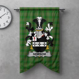 ScotsTee Shop Irish Newsom or Newsam Clan Coat of Arms Irish Tartan Gonfalon Flag