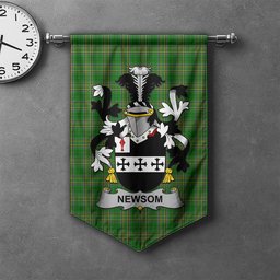 ScotsTee Shop Irish Newsom or Newsam Clan Coat of Arms Irish Tartan Gonfalon Flag