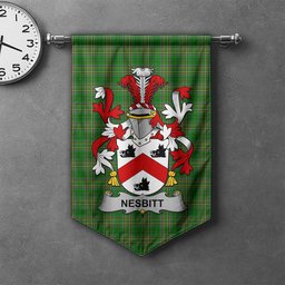 ScotsTee Shop Irish Nesbitt Clan Coat of Arms Irish Tartan Gonfalon Flag