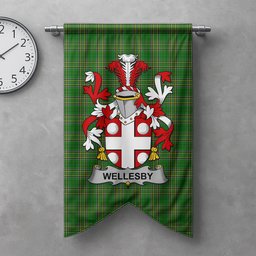 ScotsTee Shop Irish Wellesby Clan Coat of Arms Irish Tartan Gonfalon Flag