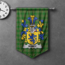 ScotsTee Shop Irish Roney or O'Rooney Clan Coat of Arms Irish Tartan Gonfalon Flag