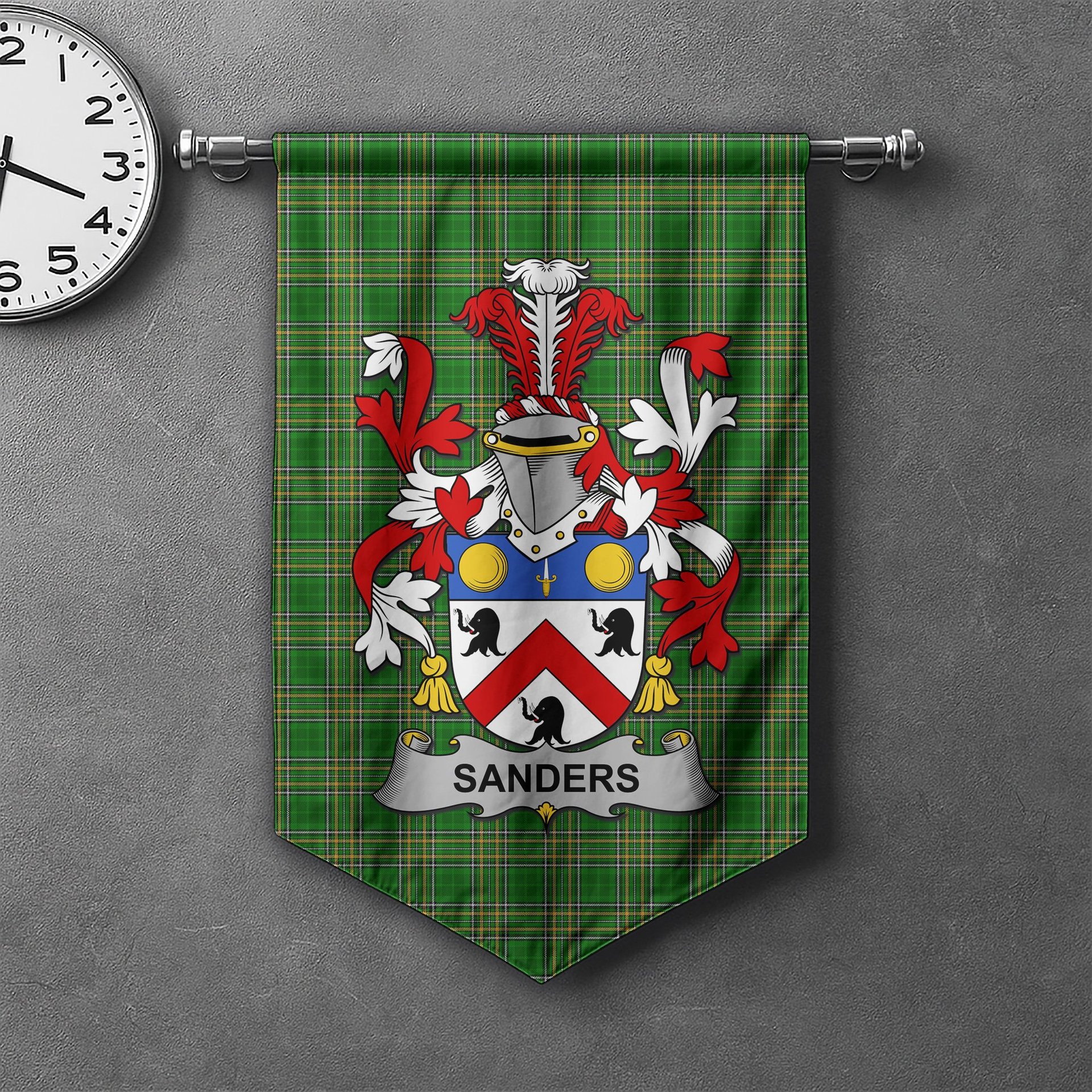 ScotsTee Shop Irish Sanders Clan Coat of Arms Irish Tartan Gonfalon Flag