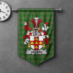 ScotsTee Shop Irish Villiers Clan Coat of Arms Irish Tartan Gonfalon Flag