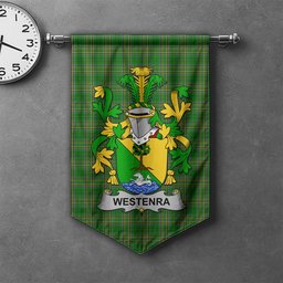 ScotsTee Shop Irish Westenra Clan Coat of Arms Irish Tartan Gonfalon Flag