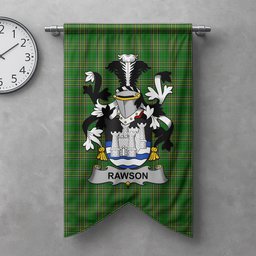 ScotsTee Shop Irish Rawson Clan Coat of Arms Irish Tartan Gonfalon Flag
