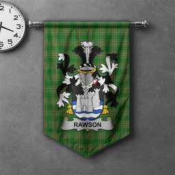 ScotsTee Shop Irish Rawson Clan Coat of Arms Irish Tartan Gonfalon Flag