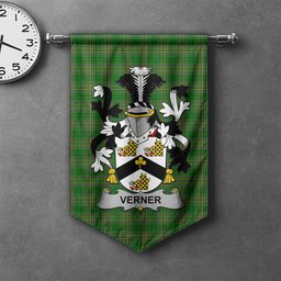 ScotsTee Shop Irish Verner Clan Coat of Arms Irish Tartan Gonfalon Flag