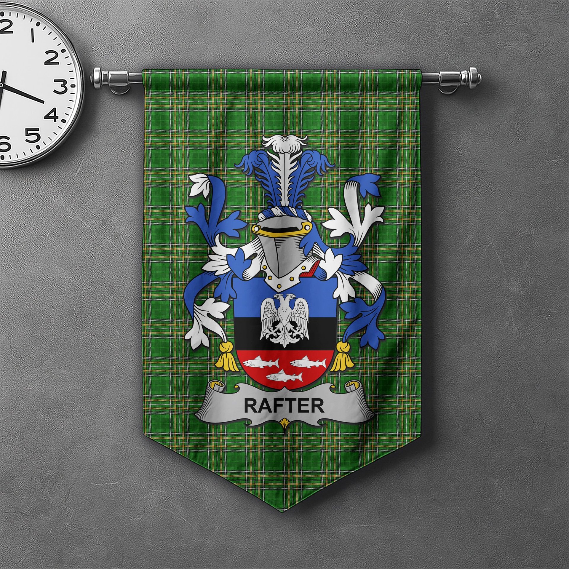 ScotsTee Shop Irish Rafter Clan Coat of Arms Irish Tartan Gonfalon Flag