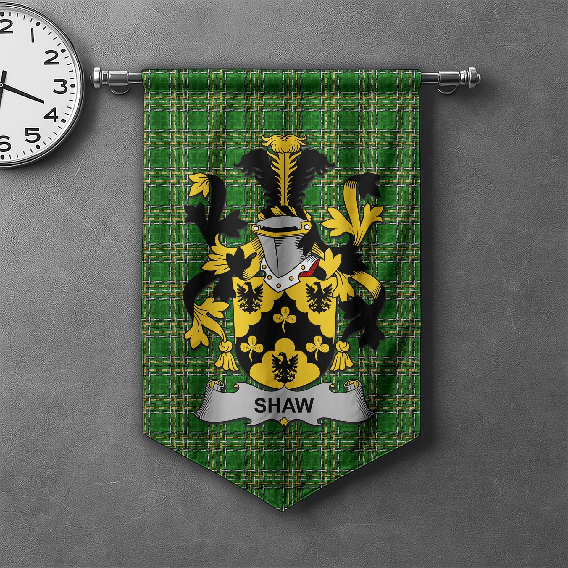 ScotsTee Shop Irish Shaw Clan Coat of Arms Irish Tartan Gonfalon Flag