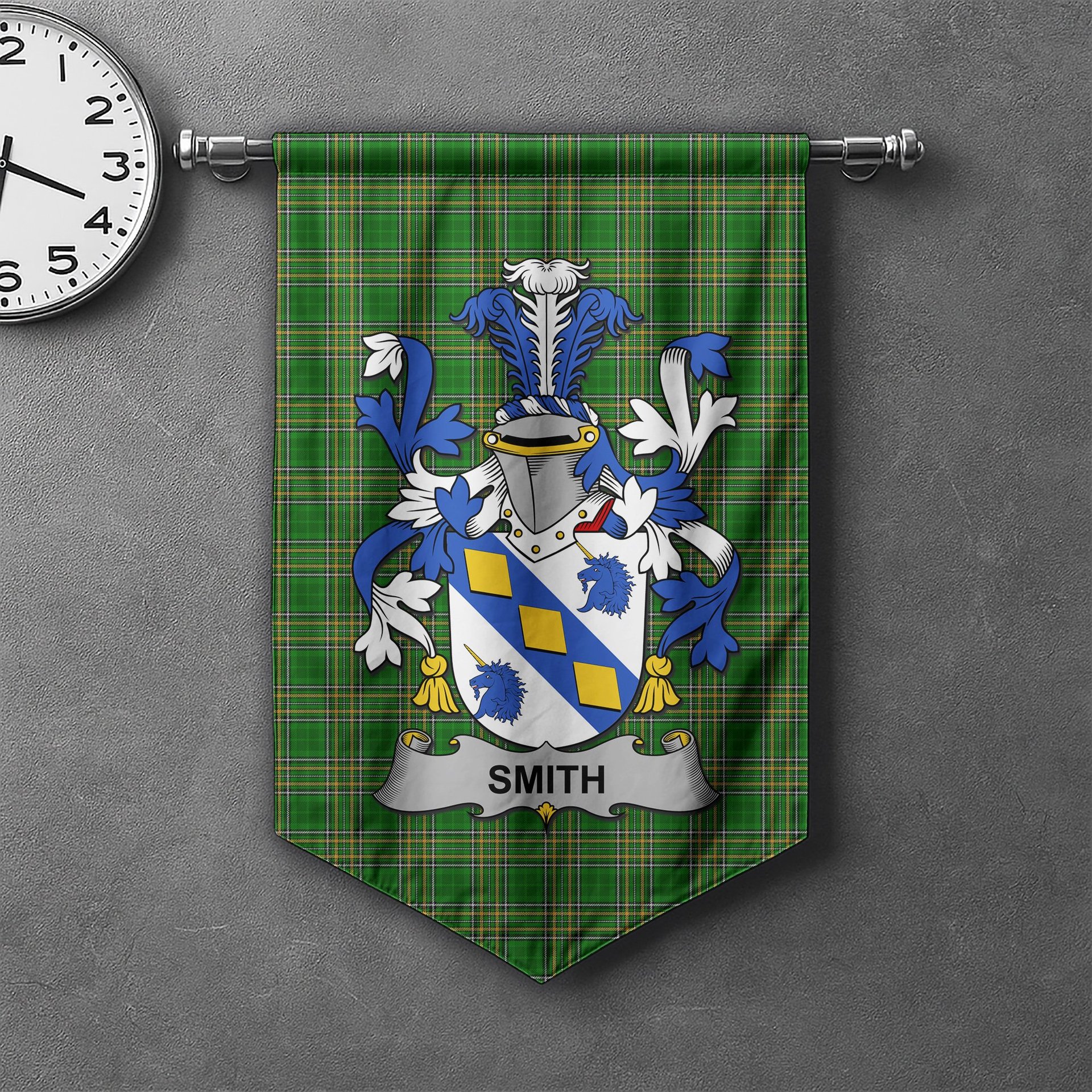 ScotsTee Shop Irish Smith or Smyth Clan Coat of Arms Irish Tartan Gonfalon Flag