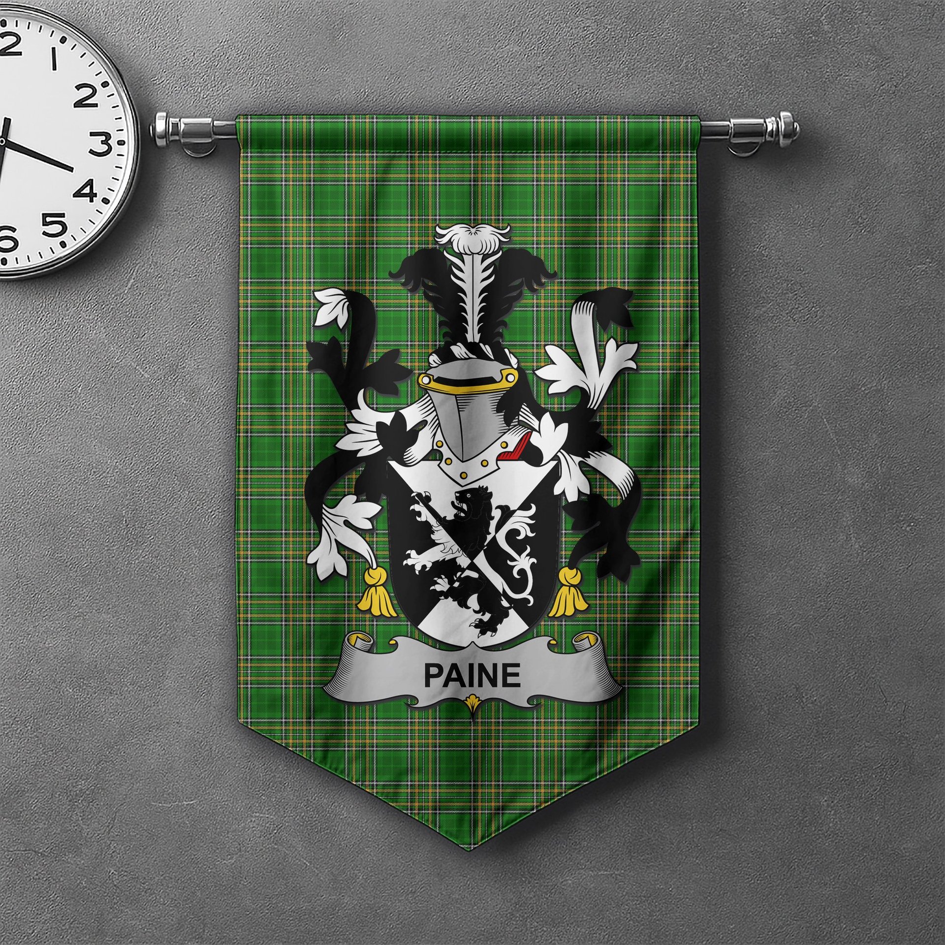 ScotsTee Shop Irish Paine Clan Coat of Arms Irish Tartan Gonfalon Flag