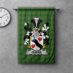 ScotsTee Shop Irish Quicke Clan Coat of Arms Irish Tartan Gonfalon Flag