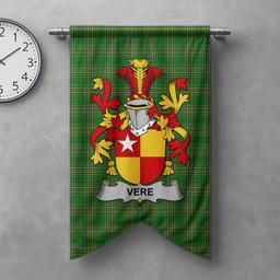 ScotsTee Shop Irish Vere Clan Coat of Arms Irish Tartan Gonfalon Flag