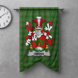 ScotsTee Shop Irish Owens Clan Coat of Arms Irish Tartan Gonfalon Flag