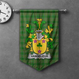 ScotsTee Shop Irish Vandeleur Clan Coat of Arms Irish Tartan Gonfalon Flag