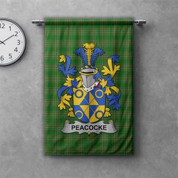ScotsTee Shop Irish Peacocke Clan Coat of Arms Irish Tartan Gonfalon Flag