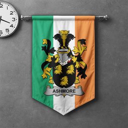 ScotsTee Shop Irish Ashmore Clan Coat of Arms Irish Tartan Gonfalon Flag