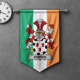 ScotsTee Shop Irish Barran Clan Coat of Arms Irish Tartan Gonfalon Flag