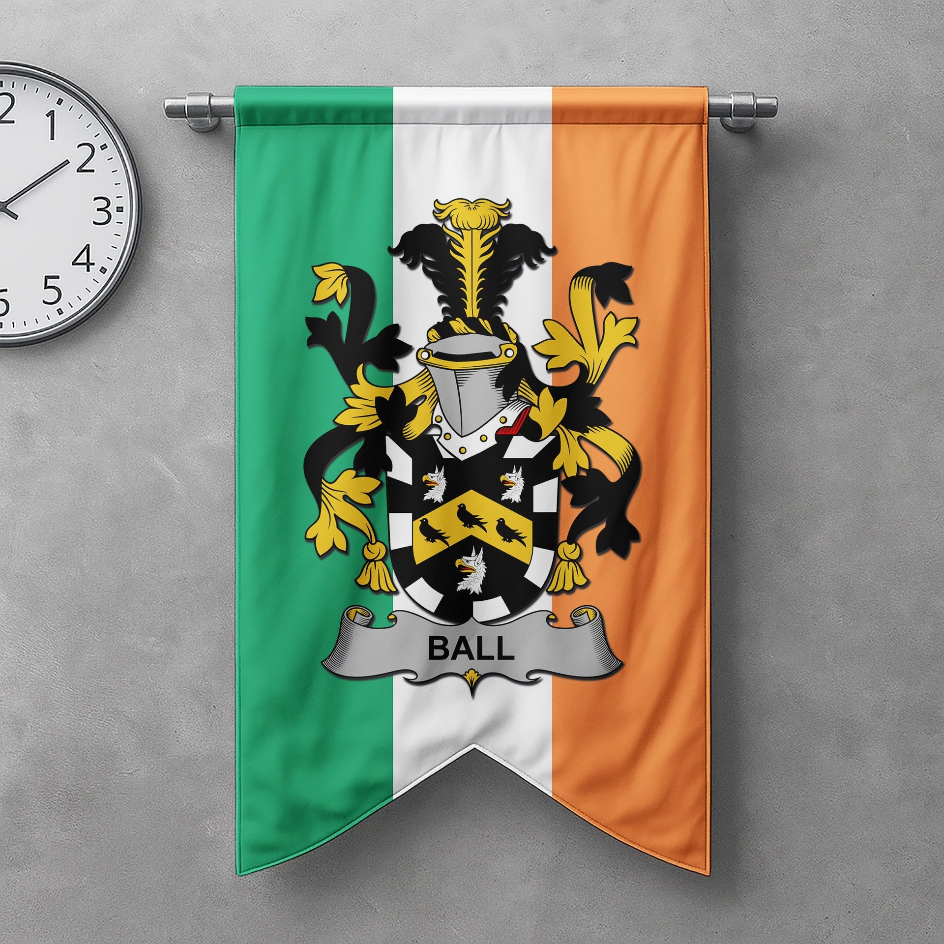 ScotsTee Shop Irish Ball Clan Coat of Arms Irish Tartan Gonfalon Flag