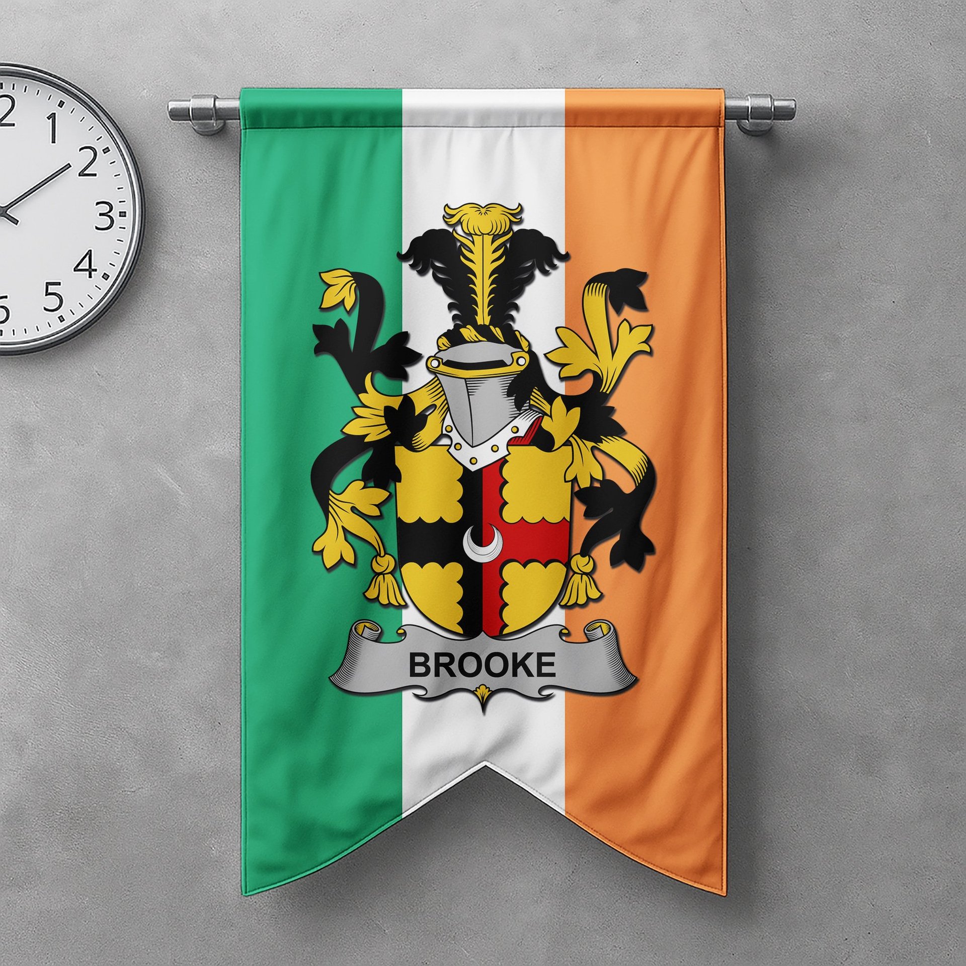 ScotsTee Shop Irish Brooke Clan Coat of Arms Irish Tartan Gonfalon Flag