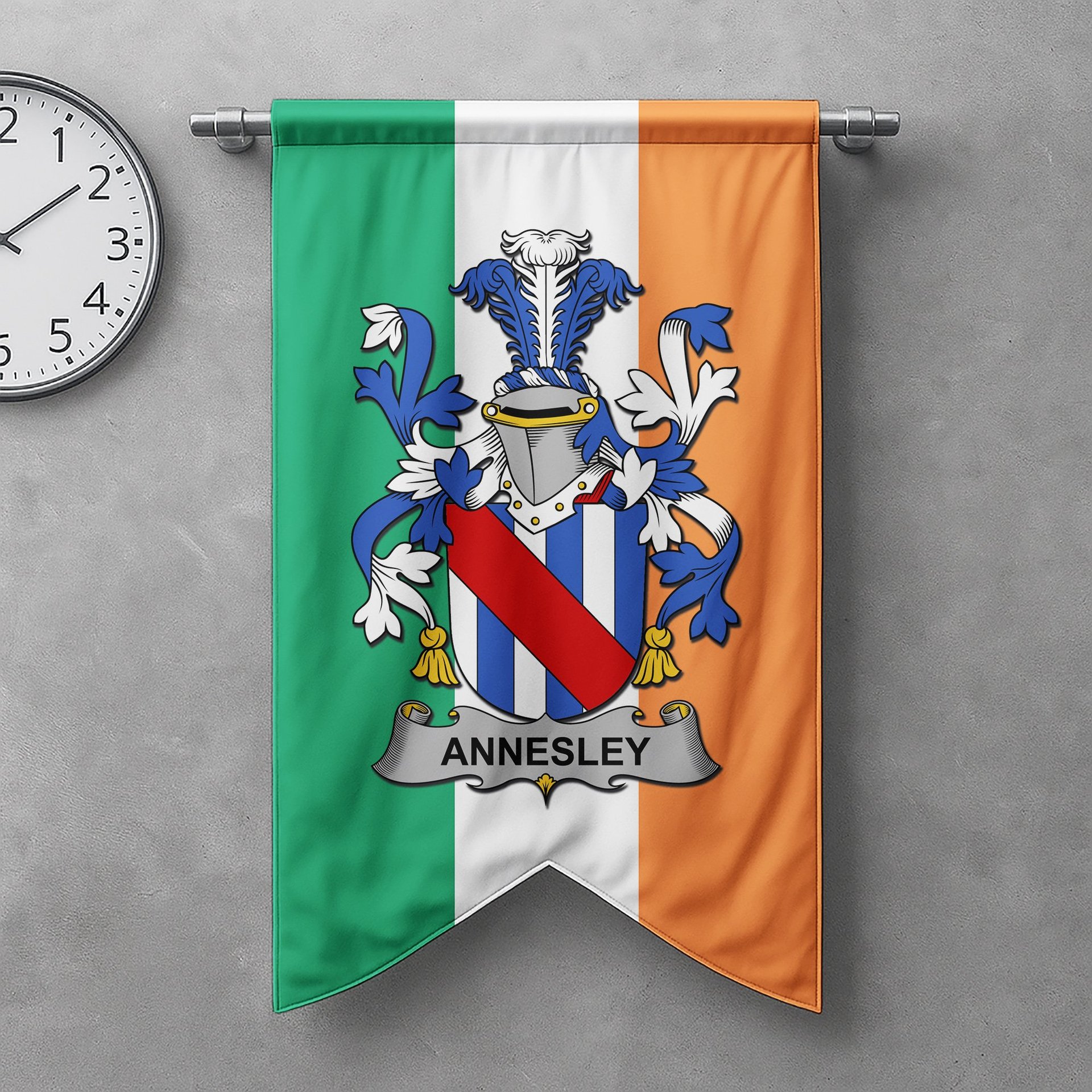 ScotsTee Shop Irish Annesley Clan Coat of Arms Irish Tartan Gonfalon Flag