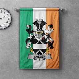 ScotsTee Shop Irish Calvey or McElwee Clan Coat of Arms Irish Tartan Gonfalon Flag