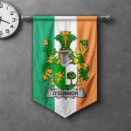 ScotsTee Shop Irish Connor or O'Connor (Sligo) Clan Coat of Arms Irish Tartan Gonfalon Flag