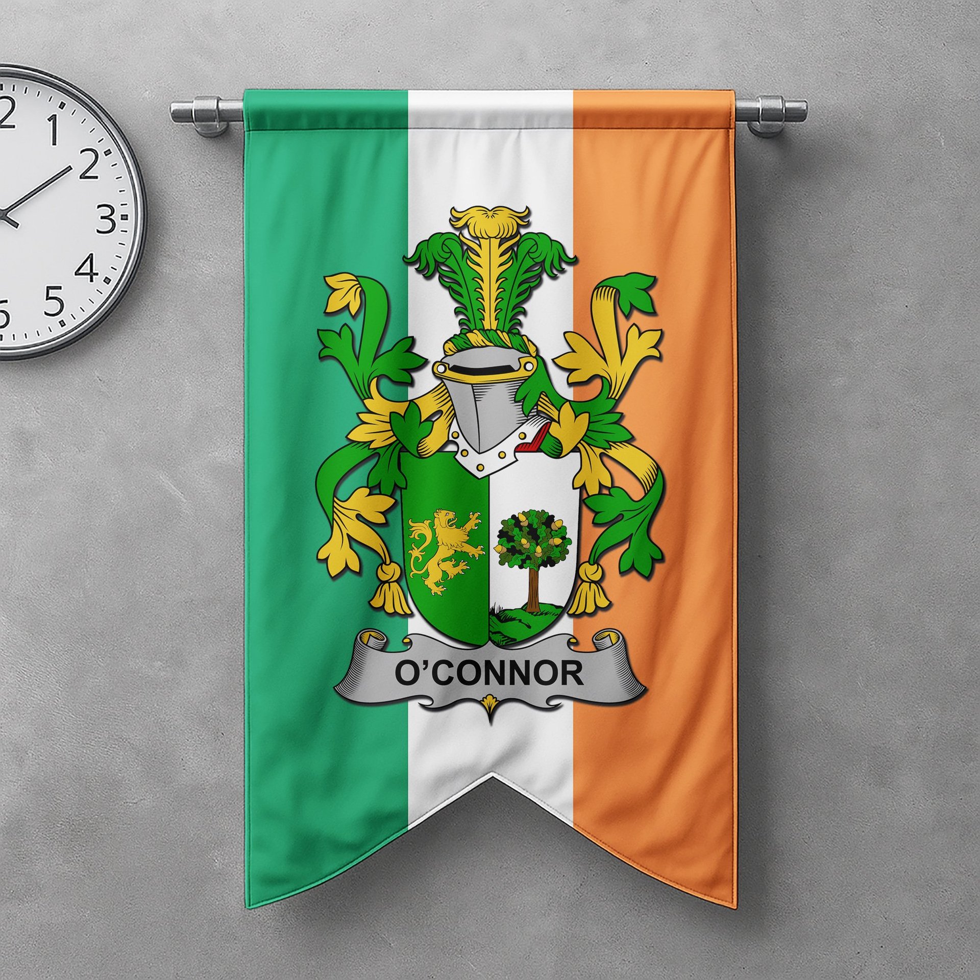 ScotsTee Shop Irish Connor or O'Connor (Sligo) Clan Coat of Arms Irish Tartan Gonfalon Flag