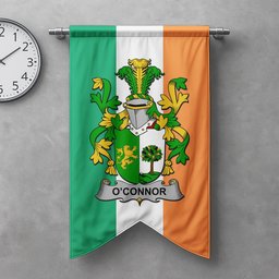 ScotsTee Shop Irish Connor or O'Connor (Sligo) Clan Coat of Arms Irish Tartan Gonfalon Flag