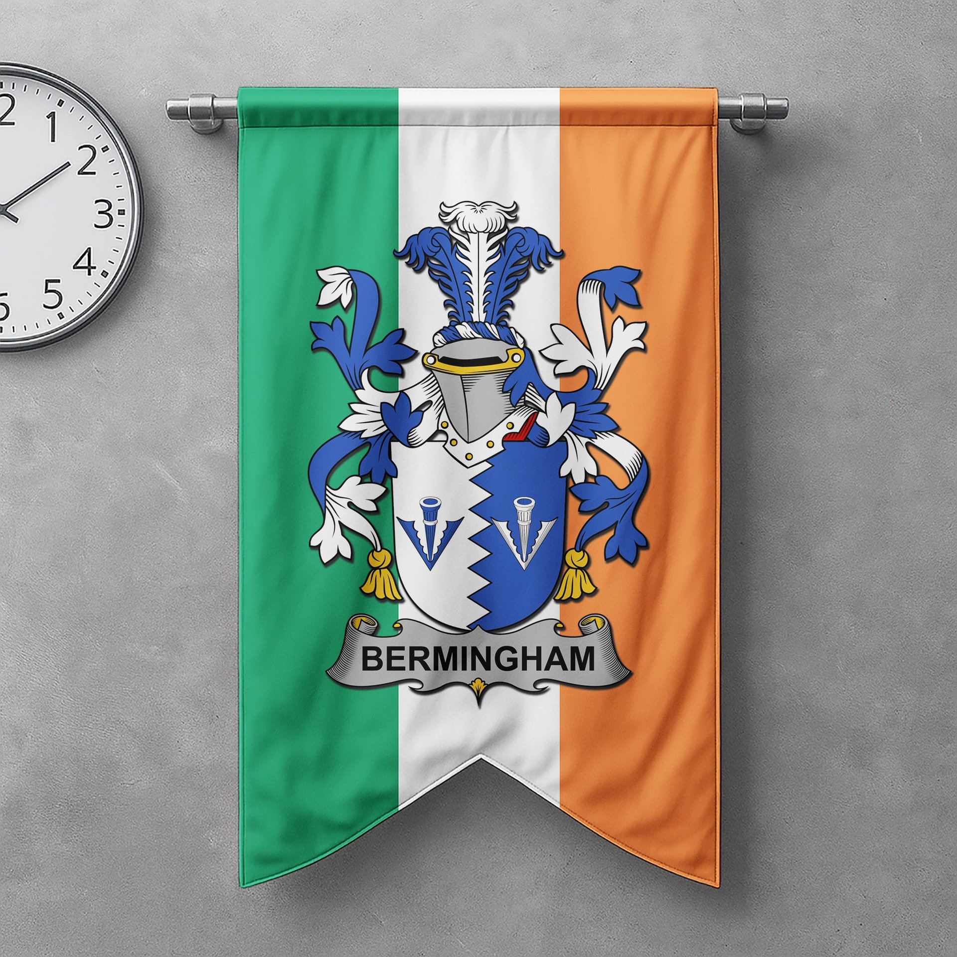 ScotsTee Shop Irish Bermingham Clan Coat of Arms Irish Tartan Gonfalon Flag