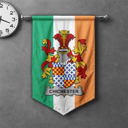 ScotsTee Shop Irish Chichester Clan Coat of Arms Irish Tartan Gonfalon Flag