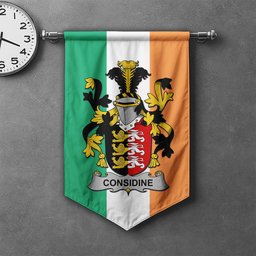 ScotsTee Shop Irish Considine or McConsidine Clan Coat of Arms Irish Tartan Gonfalon Flag