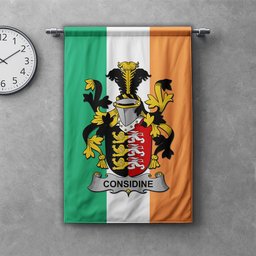 ScotsTee Shop Irish Considine or McConsidine Clan Coat of Arms Irish Tartan Gonfalon Flag