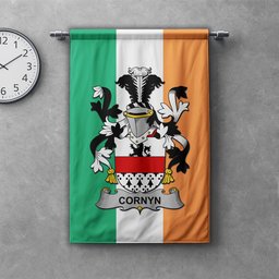 ScotsTee Shop Irish Cornyn or O'Cornyn Clan Coat of Arms Irish Tartan Gonfalon Flag