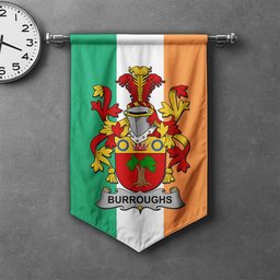 ScotsTee Shop Irish Burroughs Clan Coat of Arms Irish Tartan Gonfalon Flag