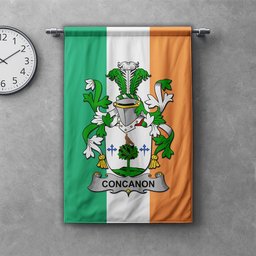 ScotsTee Shop Irish Concanon or O'Concanon Clan Coat of Arms Irish Tartan Gonfalon Flag