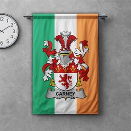 ScotsTee Shop Irish Carney Clan Coat of Arms Irish Tartan Gonfalon Flag
